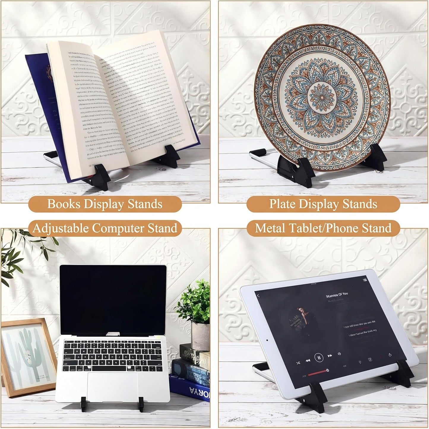 Blulu 12 Pack Adjustable Metal Easel Book Display Stand with Non-Slip 6.5 x 6.1 Plate Stands for Display Portable Tablet Holder for Picture Frame Laptop Phone Frames Photos Magazine