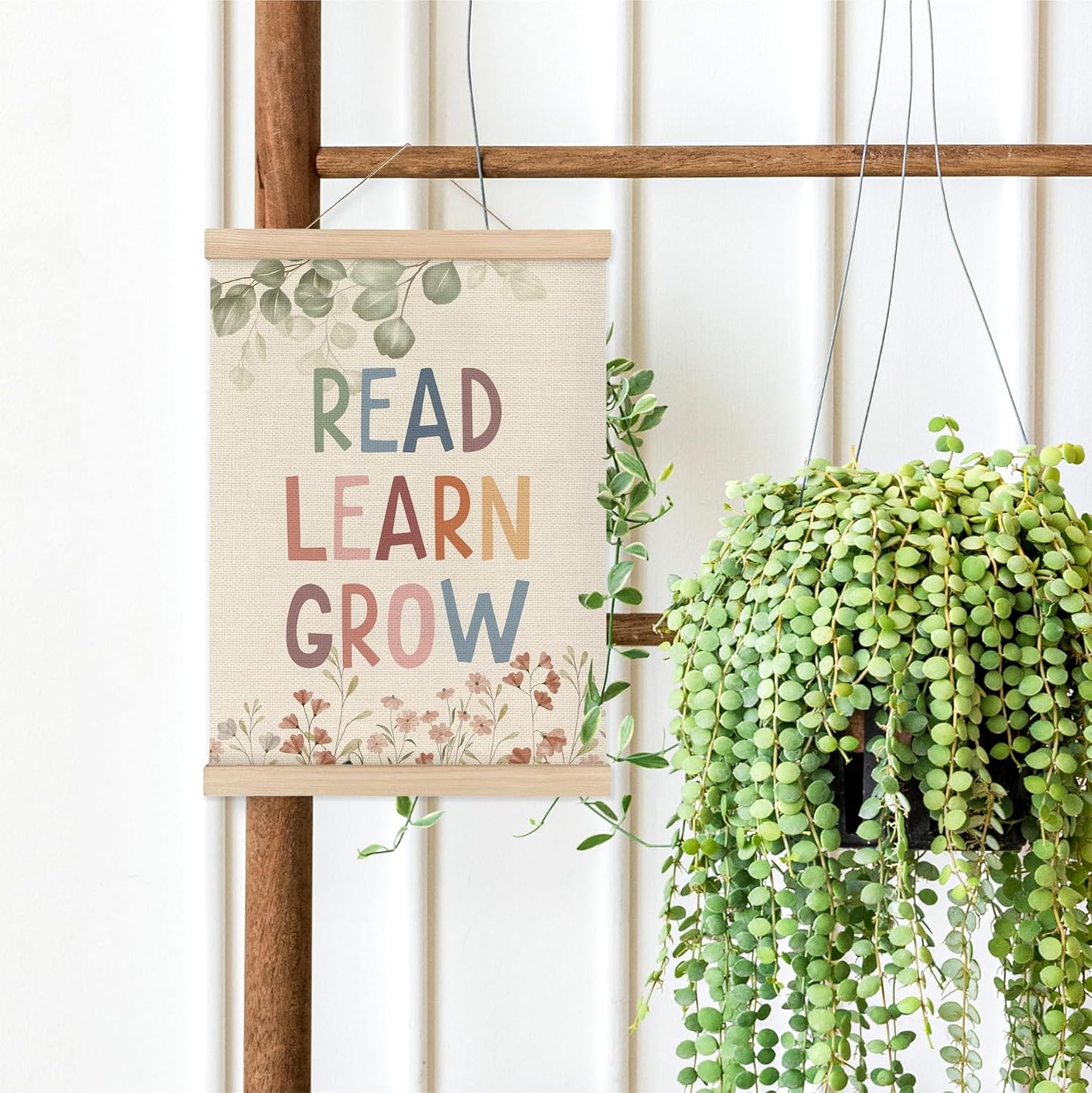 MAQIKA Boho Reading Corner Decor Poster Framed with Wood Hanger Set of 2, Playroom Wall Decor, Read Sign Hanging Wall Decor,Wildflower Nursery Canvas Wall Art Paints for Playroom Classroom 12x16 Inch