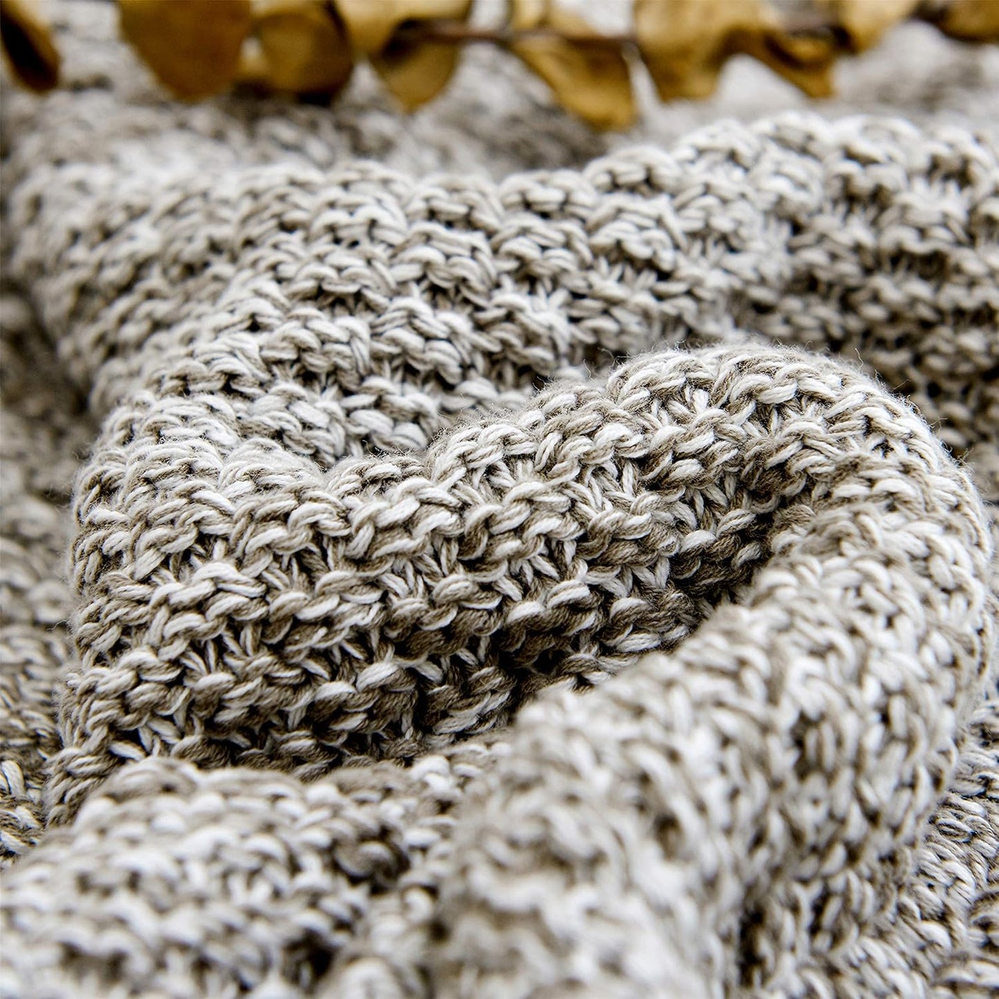 Longhui bedding Knitted Throw Blanket for Couch, Soft, Cozy Machine Washable 100% Cotton Sofa Blanket, Heavy 2.5lb Weight, Laundry Bag Included, Grey and White