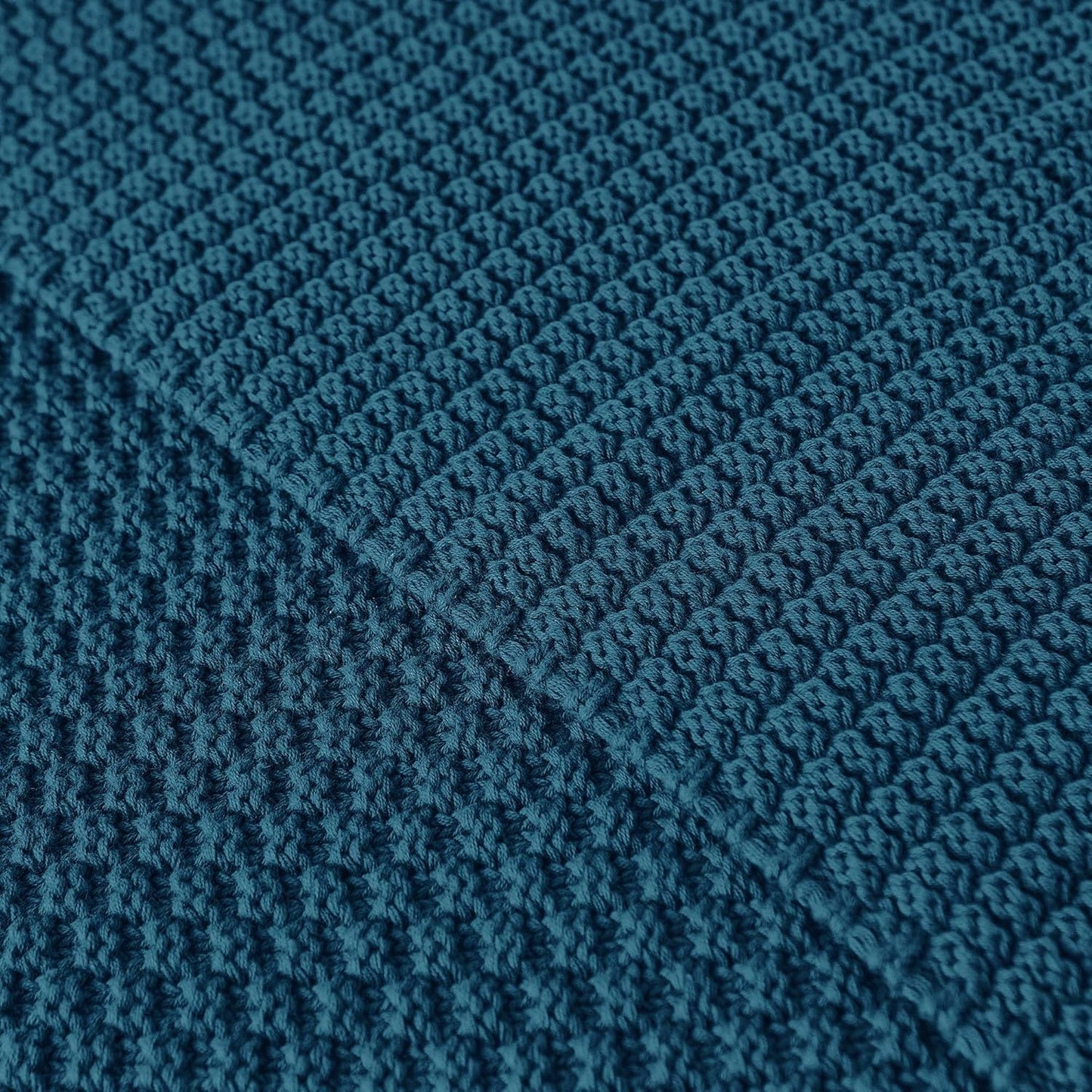 Longhui bedding Blue Knitted Throw Blanket for Couch - Soft, Cozy Machine Washable 100% Cotton Sofa Knit Blankets, Heavy 3.0lb Weight, 51 x 63 Inches, Laundry Bag Included