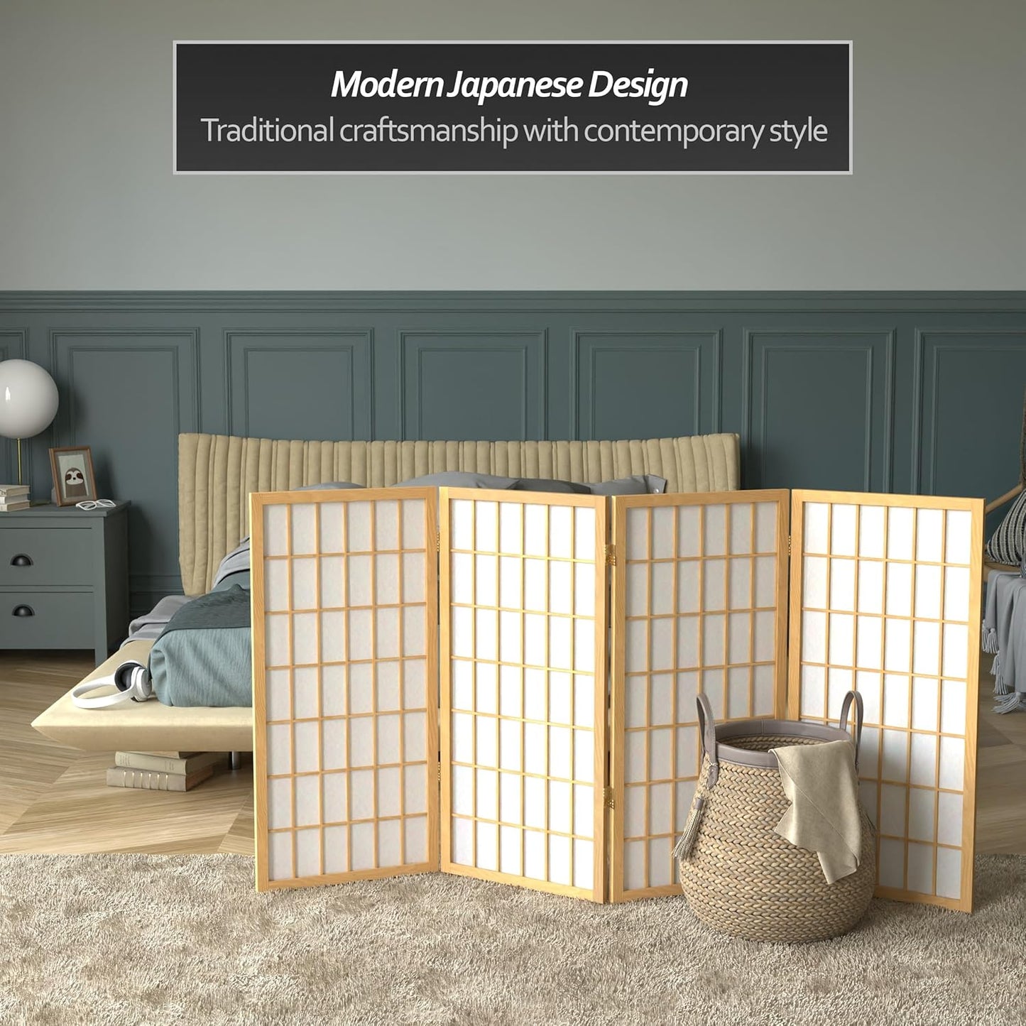 3 ft. Short Window Pane Shoji Screen - Natural - 4 Panels