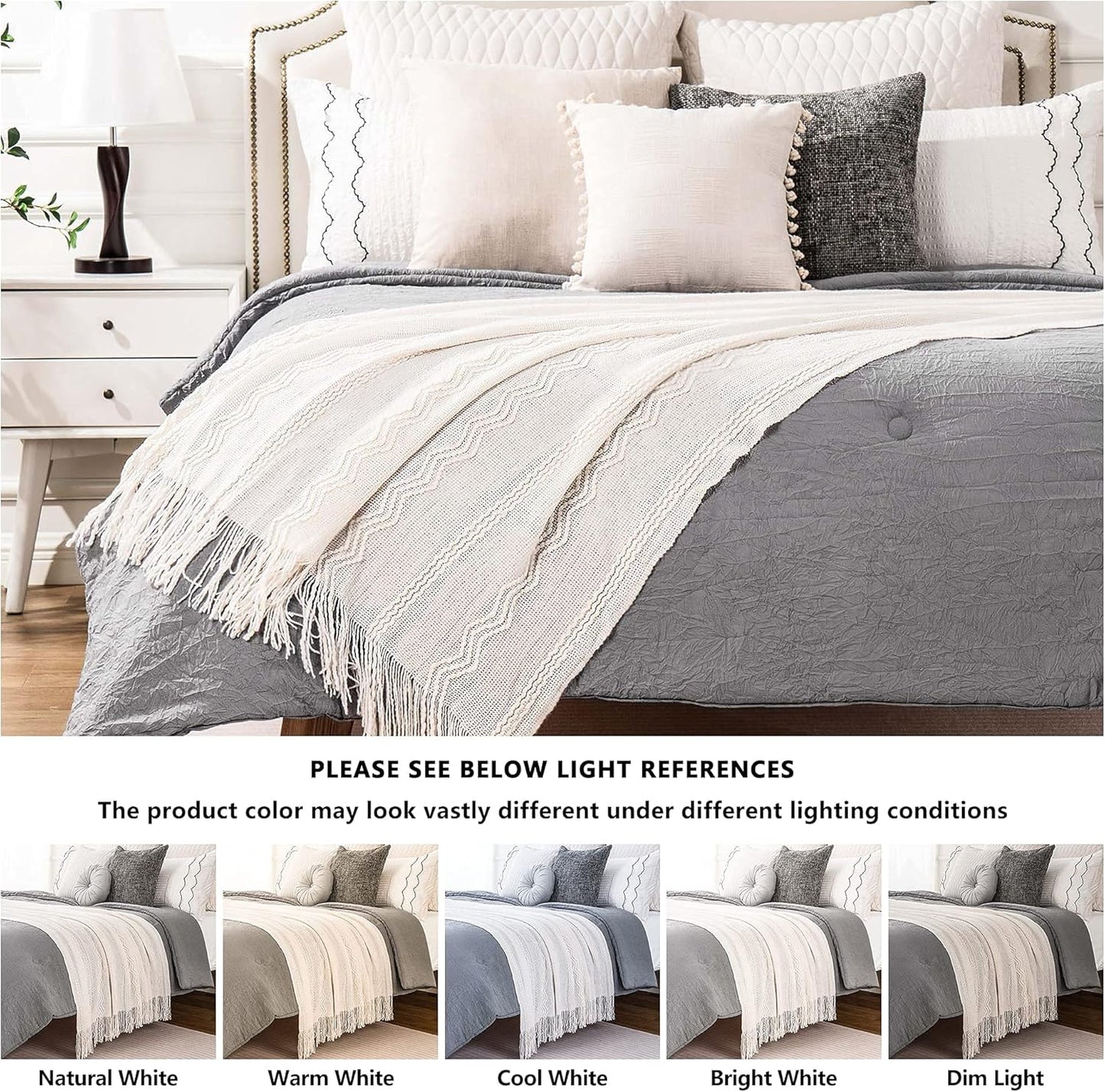 BATTILO HOME Cream Throw Blanket for Couch, Bedroom Decor Boho Throw Blanket, Decorative White Blanket Throw for Sofa Living Room, 50"x60"