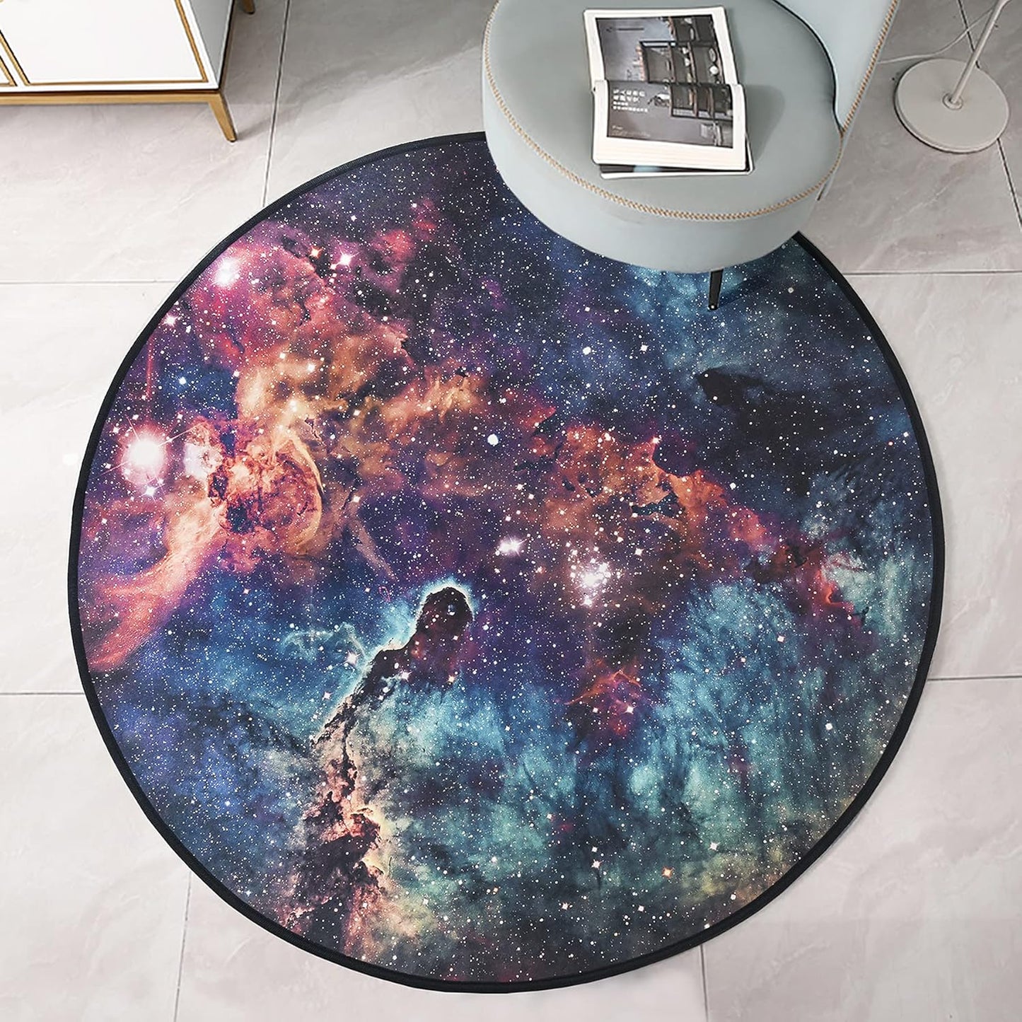 Fancytan Galaxy Rug, Universe Space Nebula Star Starry Night Moon Cloud Round Rugs Large for Living Room, Space Themed Bedroom Decor, Universe 4'11" (Round)