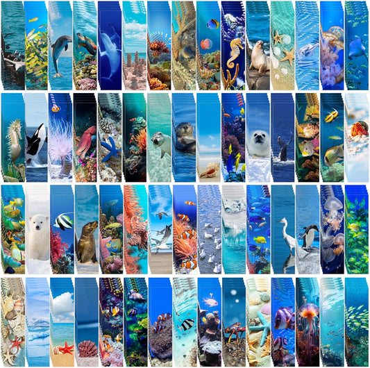 300PCS Ocean Bulk Bookmarks for Kids Classroom 60 Designs Cool Ocean Bookmark Cute Book Mark Double Sided Bookmark for Book Lovers Students Children Rewards Gifts