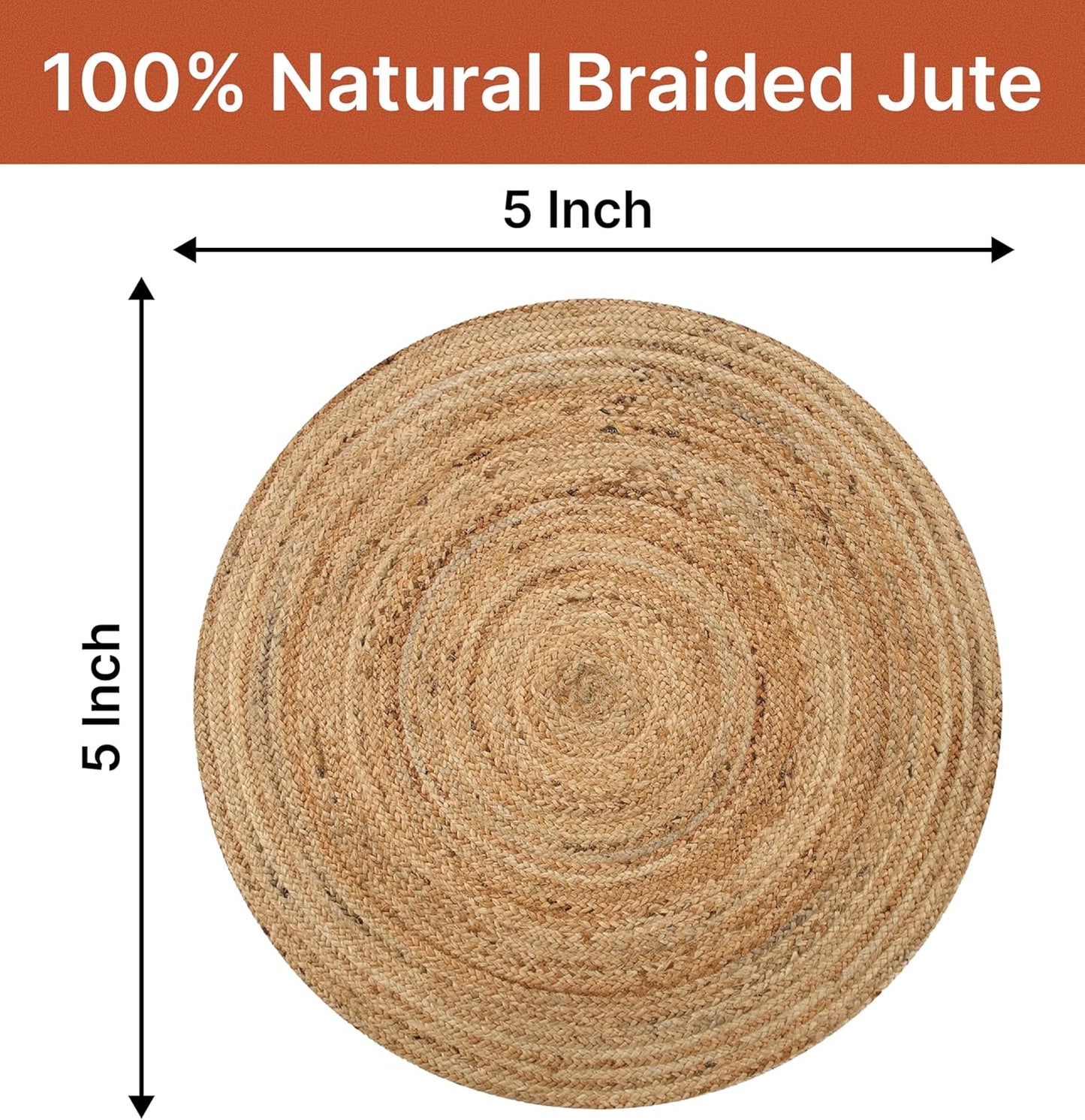 MDS Pack of 1 Handwoven Braided Jute Area Rug - 5 feet Round - Natural Reversible for Home Decor, Living Room Doormat Kitchen, Entryway Rug, Jute Burlap Braided Rag Rug, Rustic, Farmhouse (5' Round)