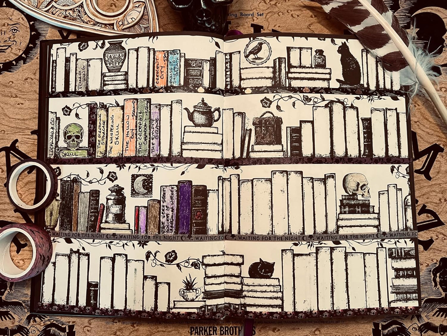 Conquest Journals Waiting for the Night Readers Journal, Gothic Inspired, Journaling for Reading, 150 Pages, 6'' x 8.5'', Lay-Flat Binding, 2 Ribbon Bookmarks & 1 Bookish Sticker Sheet, Gothcore Merch