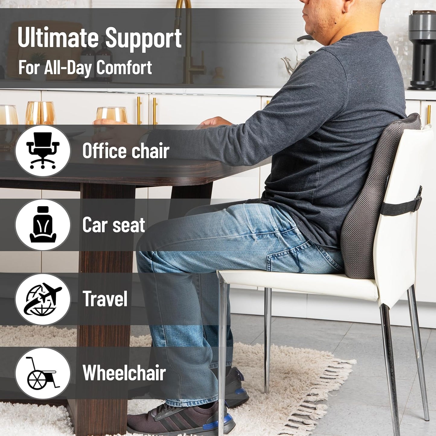 Mind Reader Air-Cloud Lumbar Cushion, Ergonomic Memory Foam Back Support Pillow for Office Chairs, Recliners, and Car Seats, Chiropractor-Recommended, Gray