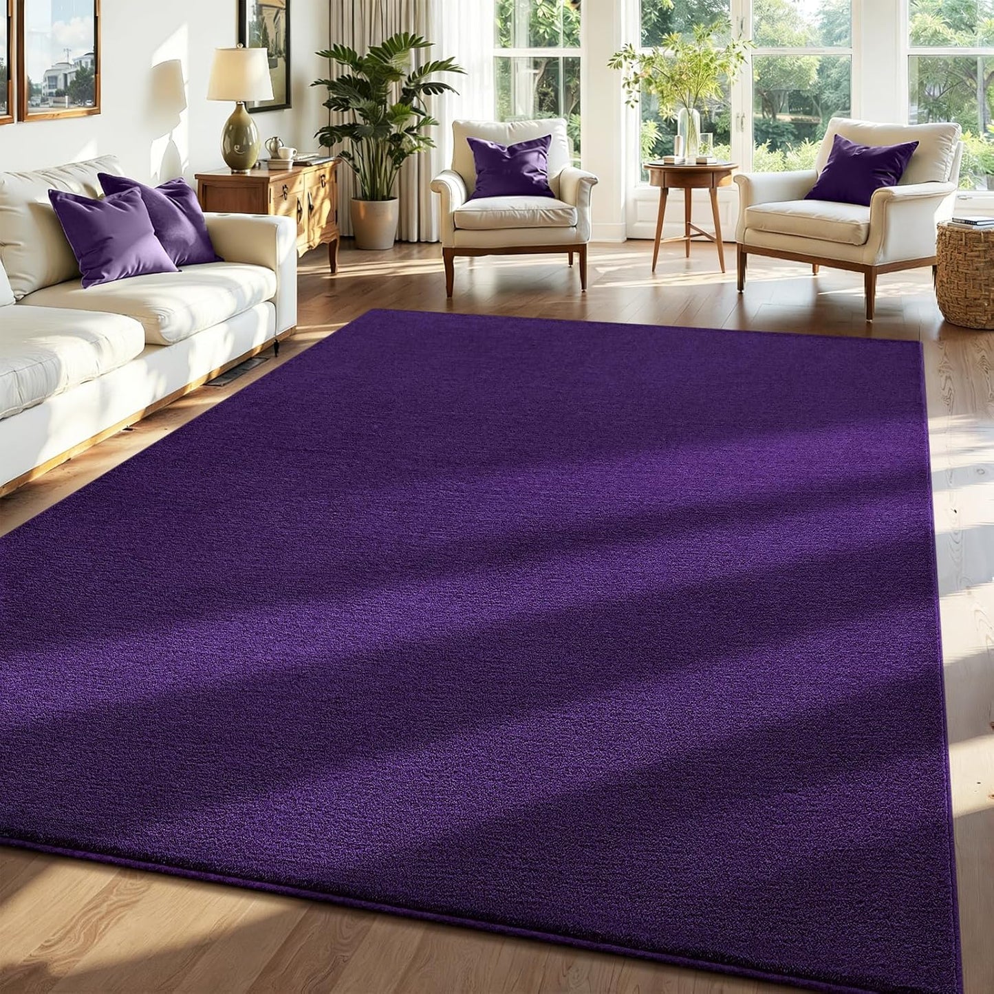 ISEAU 6x9 Rug for Living Room, Soft Memory Foam Carpet with Upgraded Non-Slip Silicone-Grip Bottom, Fluffy Shaggy Machine Washable Rugs for Living Room Kids Boys Girls Dorm Nursery Playroom, Purple