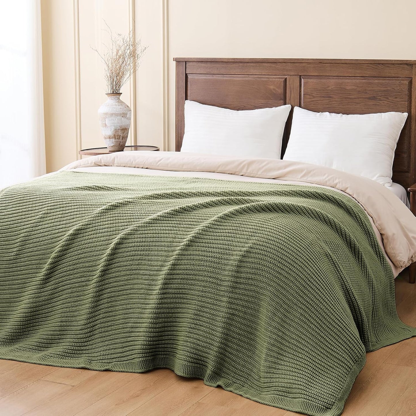 Chunky Knit Olive Green Throw Blanket 60"x80",Soft Cozy Thick Knitted Blanket for Couch Sofa Bed, Cute Decorative Throw for Living Room