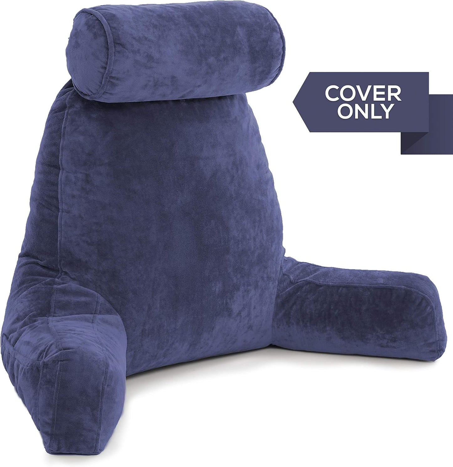 Husband Pillow XXL Cover Only Dark Blue, Cozy Microfiber Bed Rest Pillow Cover with Arms - Array of Colors - Generous Side and Back Pockets for Your Favorite Comfy Reading Pillow