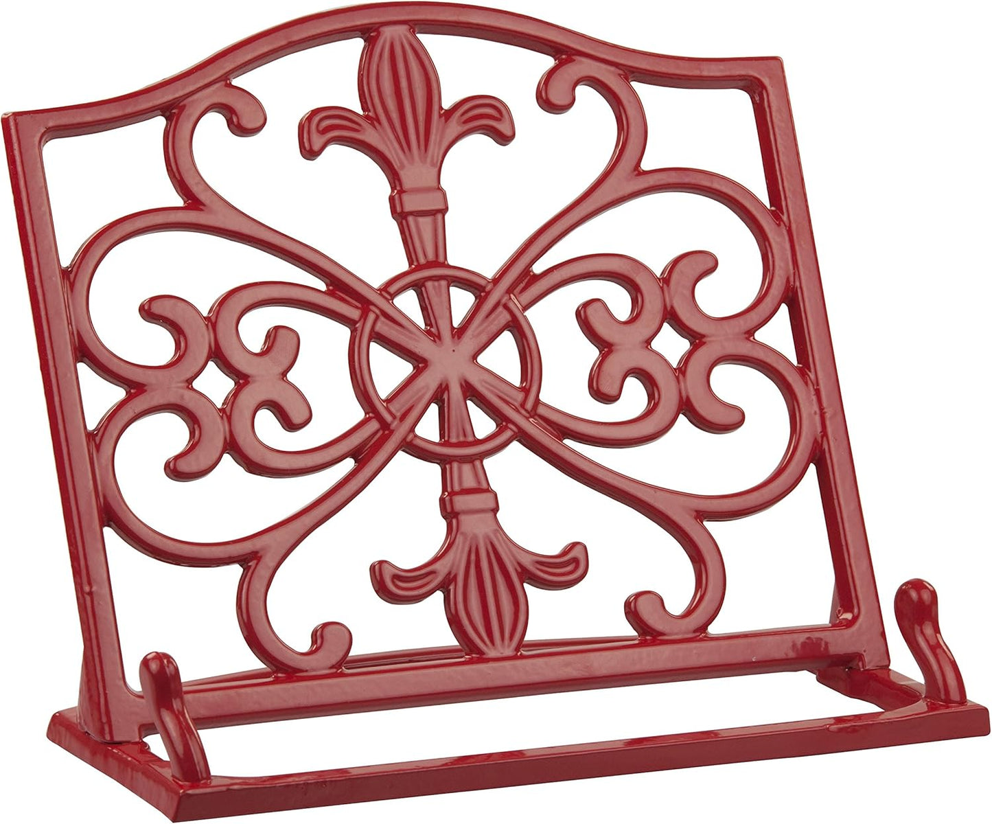 Home Basics Cast Iron Fleur De Lis Cookbook Stand, Red