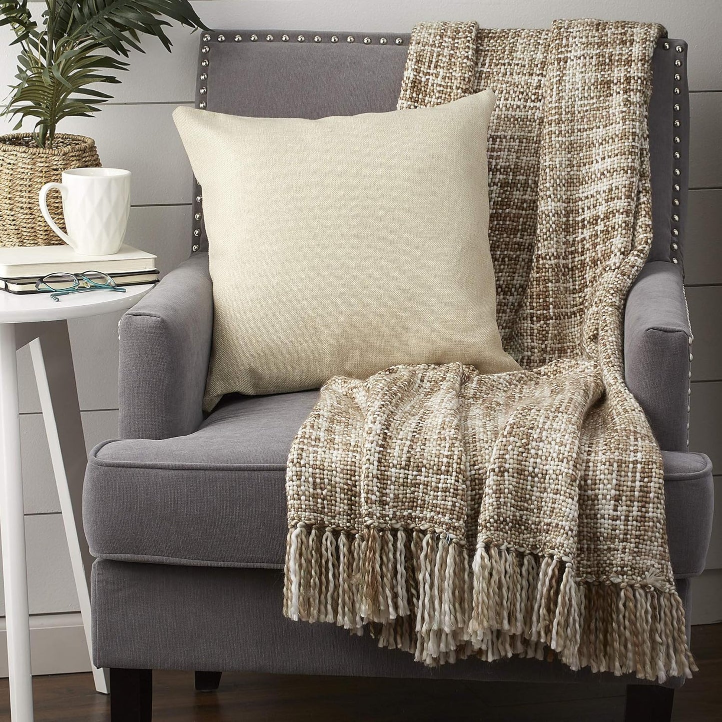 DII Textured Modern, Varigated Acrylic Woven Throw, 50x60-Inch, Stone