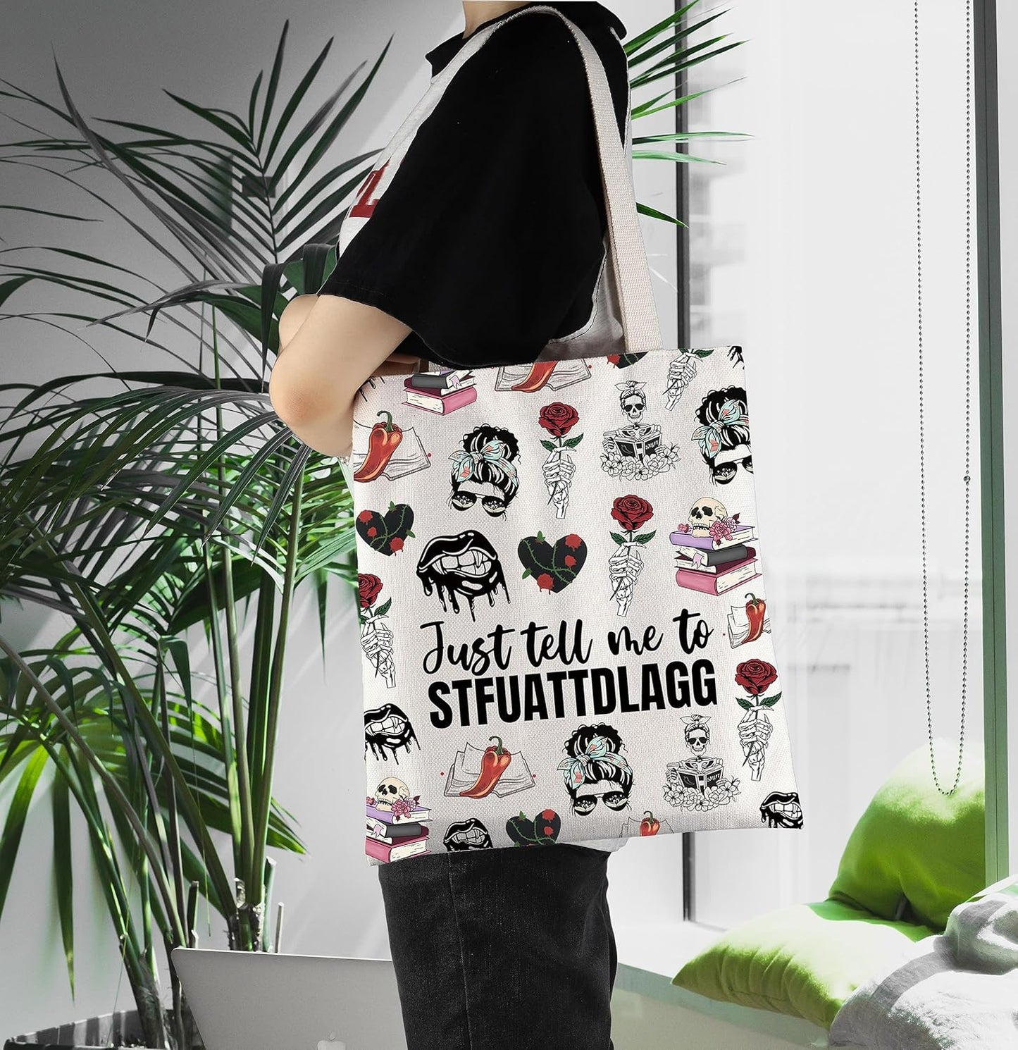 ENSIANTH Dark Romance Reader Book Cover Spicy Book Lover Gift Just Tell Me To Stfuattdlagg Book Sleeve Smutty Romance Gift (tell me bag)