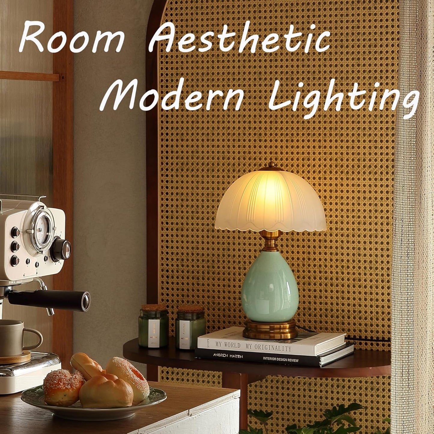 Vintage Lamp for Living Room,16" Modern Ceramic Table Lamps for Bedroom,Retro Bedside Nightstand Traditional Lamps, Classic Chinoiserie Green Lamp for Home Decor (LD001)
