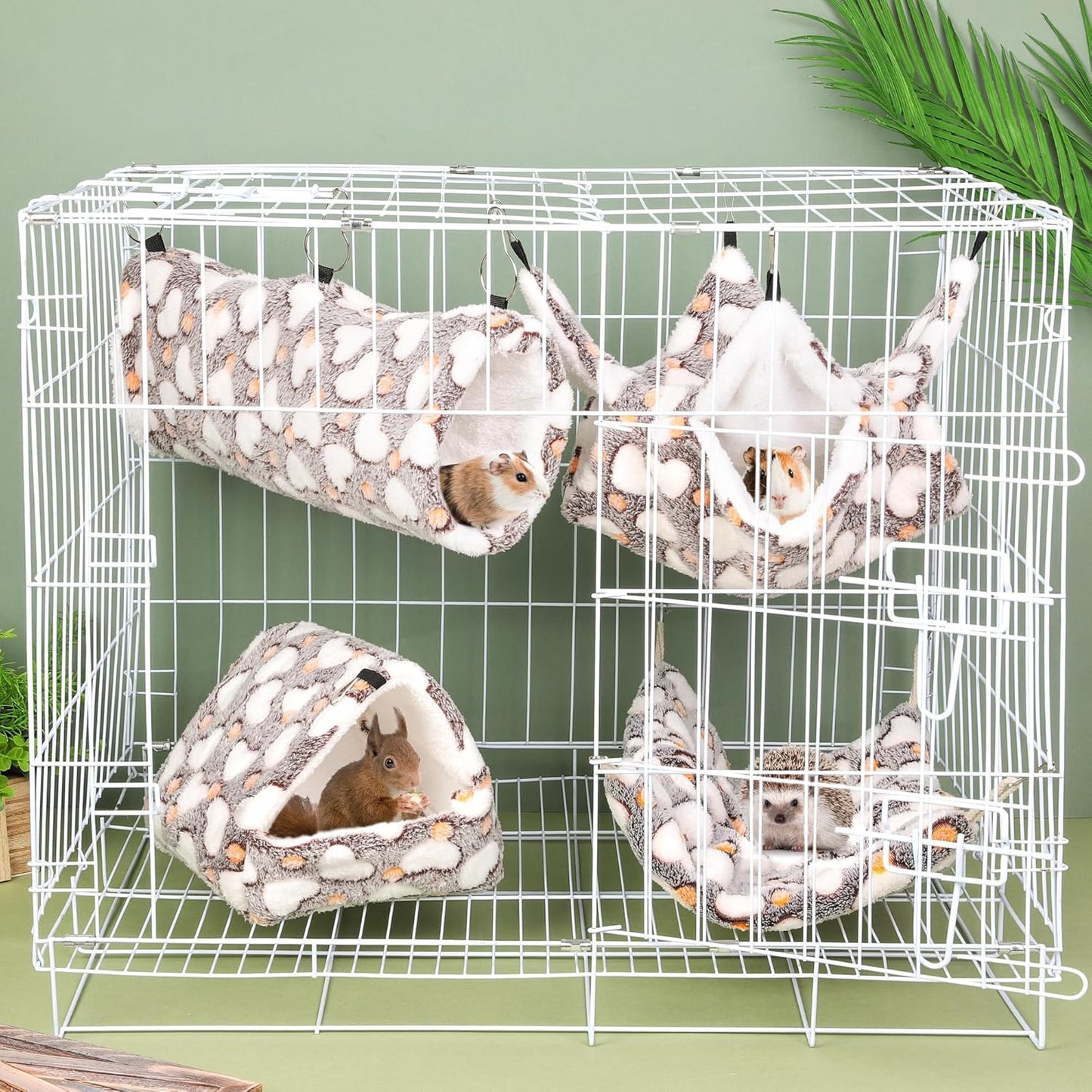 MCEAST 4 Pieces Small Pets Cage Accessories Hanging Hammock Sleeping Bag Tunnel and Bed Hideout Set Warm Sleep Nap Sack Bed for Hamster Ferret Squirrel Rabbit