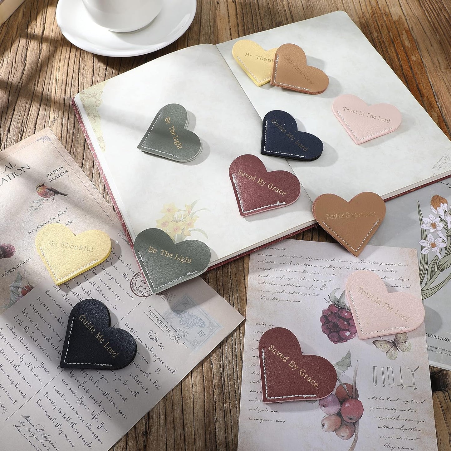 Kosiz 12 Pieces Christian Bible Verse Leather Heart Bookmark Bulk Cute Heart Page Corner Bookmark for Book Lovers Reading Accessories for Mother Women Teacher, 6 Styles