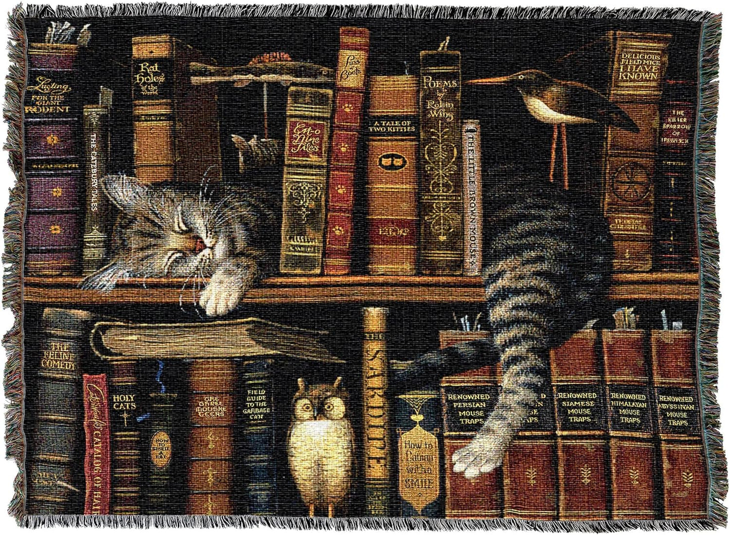 Pure Country Weavers Frederick The Literate Cat Blanket by Charles Wysocki - Gift for Cat Lovers - Tapestry Throw Woven from Cotton - Made in The USA (72x54)