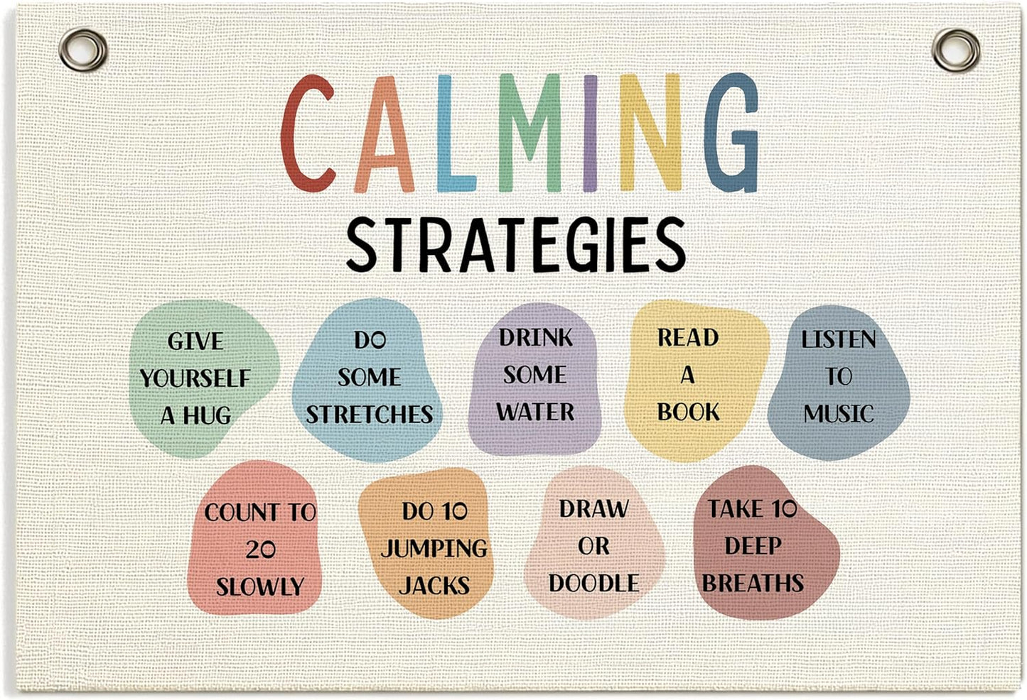 Calming Corner Hanging Banner Sign - Safe Space Classroom, School Counselor's Office, Calm Down Corner Decor for Nursery School Therapy Office, Positive Affirmations Inspirational Wall Art (Colorful, 30x20inch)