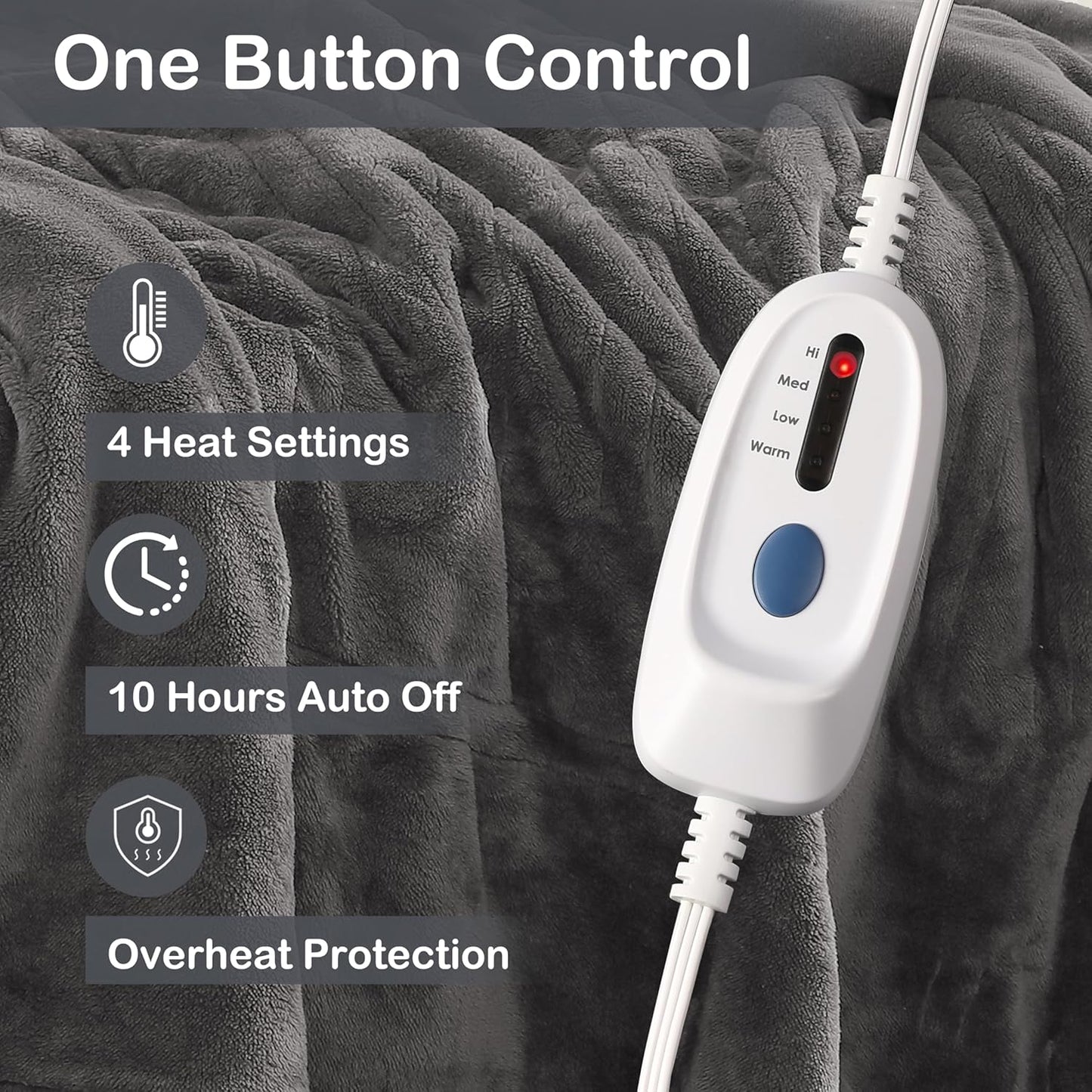 Electric Heated Blanket Full Size 72"×84" with 9 Heating Levels & 1-10Hs Auto Off, Single Control Large Heating Heater Blankets, Cozy for Bed & Sofa, Energy Efficient, Machine Washable, Light Gray
