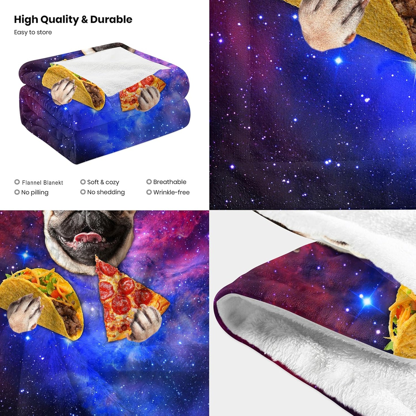 Cute Galaxy Pug Blanket Cartoon Throw Blanket, Kids Plush Fleece Blanket Super Cozy Soft Flannel Blanket Decorative Fuzzy Throws for Sofa Bed Living Room (50×60in, Galaxy Pug)