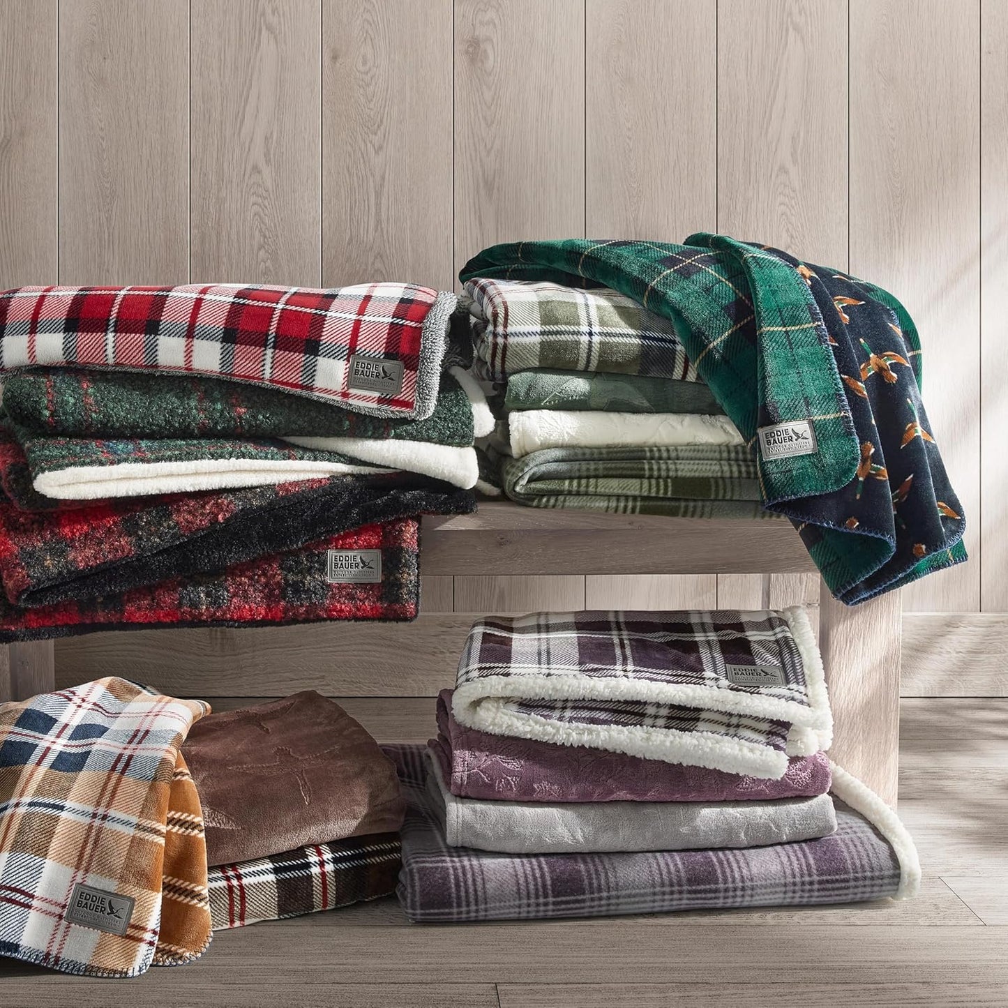 Eddie Bauer - Throw Blanket, Ultra-Soft Plush Bedding with Faux Shearling Reverse, Throw Blanket for Couch & Bed (Trailhead Plaid Green, 50" x 60")