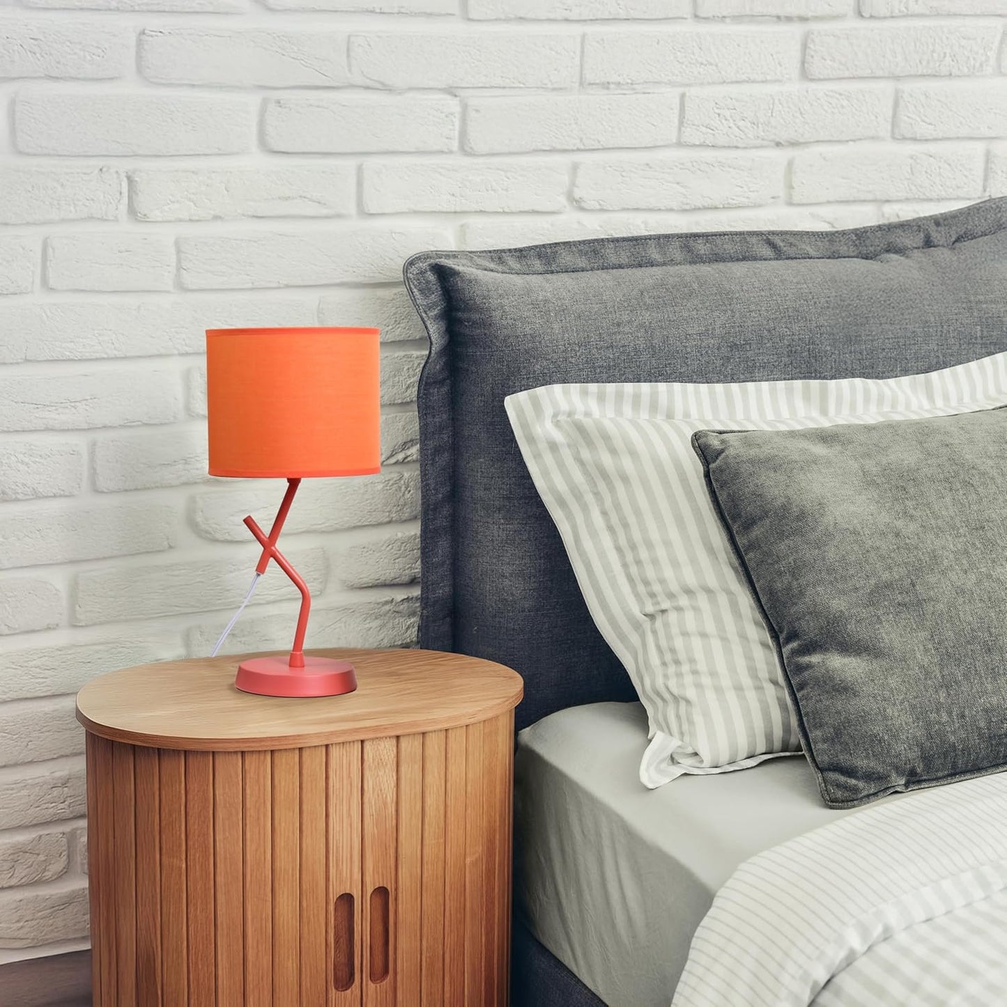 Simple Designs LT1172-ORG 17.13" Metal and Modern Abstract Table Lamp with Drum Fabric Shade, Bedroom, Office, Living Room, Dorm, Side Table, Orange