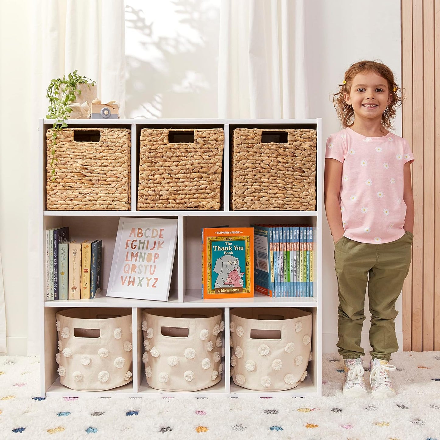 ECR4Kids Streamline 8-Compartment Storage Cabinet, 36in, Classroom Furniture, White Wash