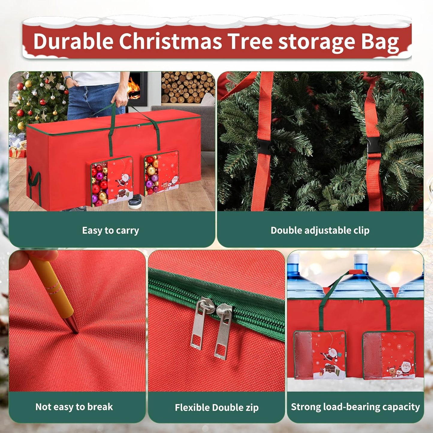 Christmas Tree Storage Bag, Heavy Duty 600D Waterproof Oxford Fabric Fits Up 9 FT Xmas Trees, Moistureproof Artificial Trees Container with Reinforced Carry Handles & Dual Zipper, Red