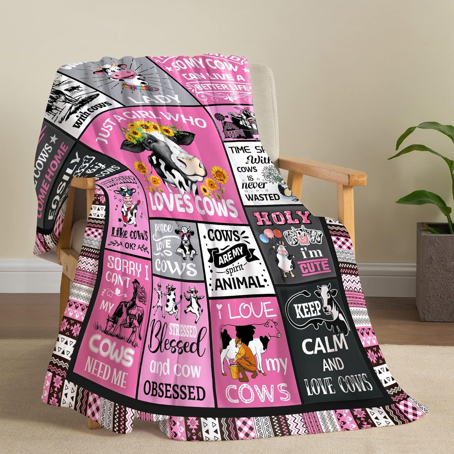 Cow Blanket, Soft Flannel Cow Throw Blanket, Cows Gifts for Cows Lovers, Sofa Couch Bed Decor, 50"X40"