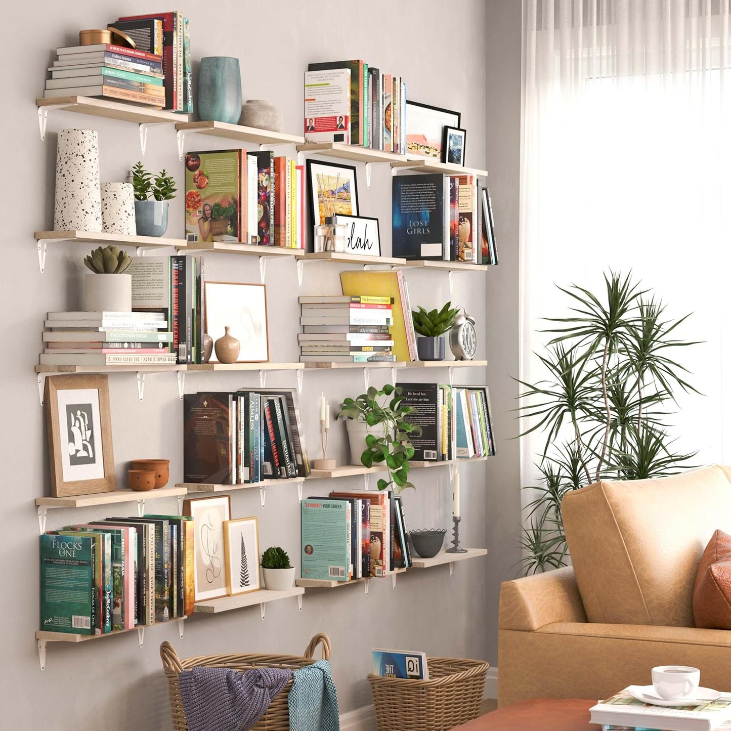 Wallniture Arras 17"x4.5" Floating Shelves for Wall, Shelf for Garage Storage, Wall Bookshelf, Pantry & Kitchen Shelving, Living Room Shelves, Natural Wood, Set of 20