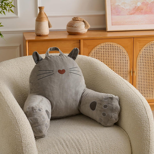Kitty Cat Reading Pillow for Kids & Teens with Shredded Memory Foam – Soft Velvet Lounger with Fun Character Designs, Removable Washable Cover & Built-in Handle for Reading, Relaxing & Screen Time