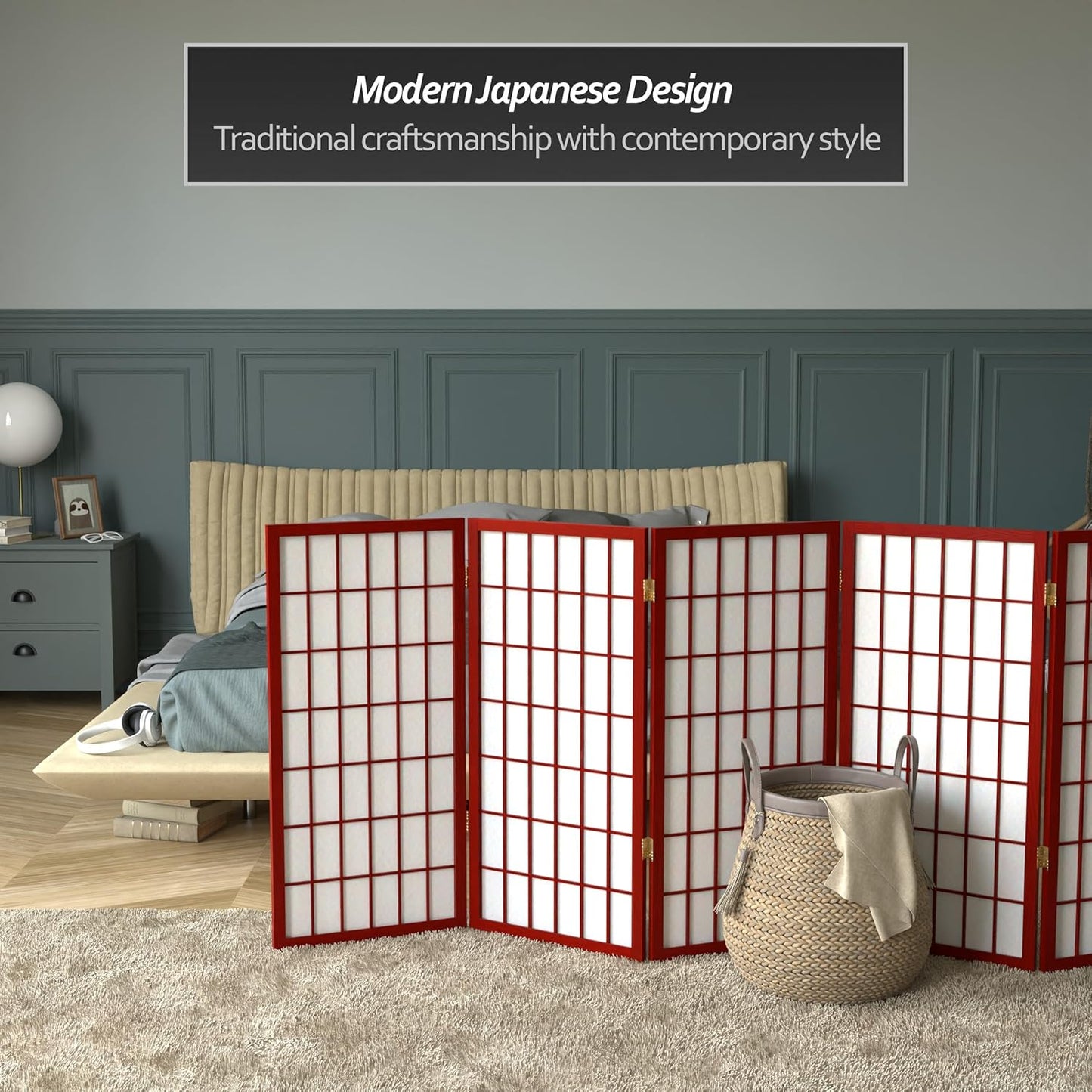 3 ft. Short Window Pane Shoji Screen - Rosewood - 5 Panels
