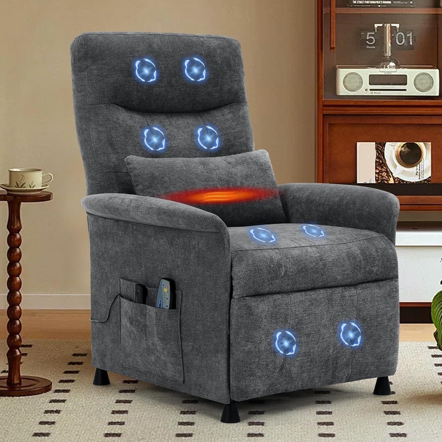 Power Recliner Chair with Heat Vibration Massage Electric Reclining Sofa with Lumbar Support Adjustable Soft Fabric Recliners for Adults Living Room Bedroom