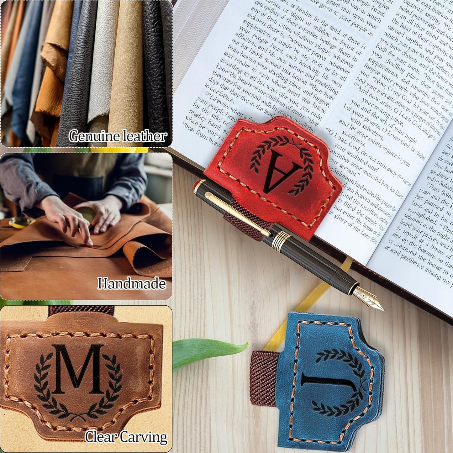 Personalized Leather Magnetic Bookmark with Pen Holder, Bookmark 26 Letters Name Initial Bookmarks for Readers, Book Lover Gifts for Women Men Notebook Accessories (Brown, A)
