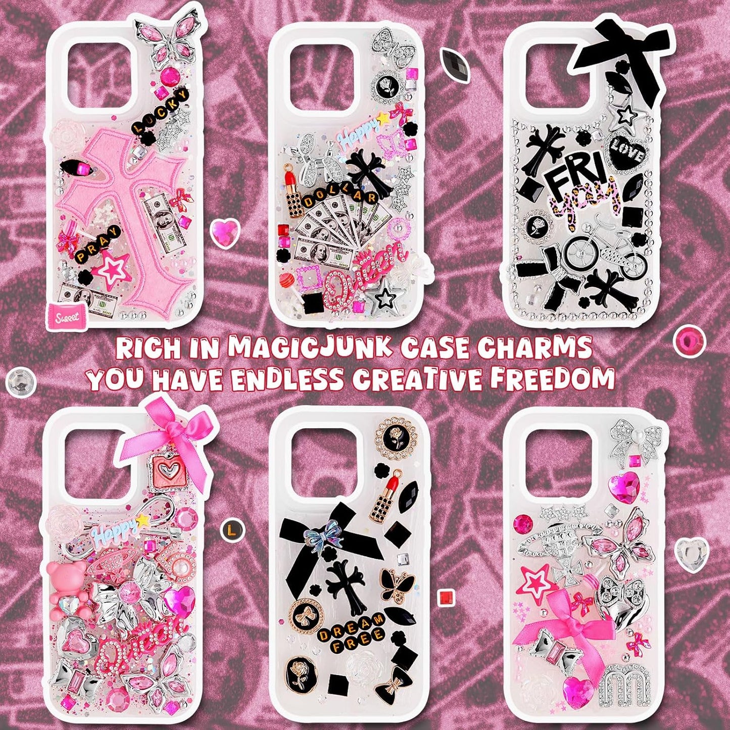 EIiovcnya 2380 Pcs Junk Phone Case Charms Kit, Charms for Customizing DIY Cases, with Nail Accessories, Cute Bow, Star, Candy, Letter Beads, Flatback Aesthetic Big Decor Easter Basket Stuffers Gift