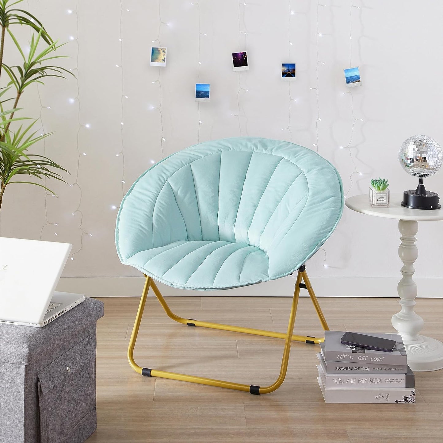 Urban Lifestyle Velvet Channel Stitch Saucer Chair, Blue