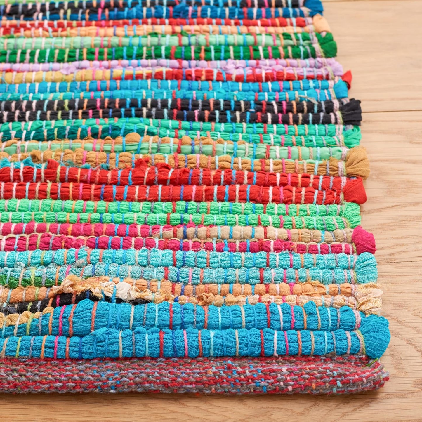 SAFAVIEH Rag Rug Collection Accent Rug - 2'3" x 5', Green & Multi, Handmade Boho Stripe Cotton, Ideal for High Traffic Areas in Entryway, Living Room, Bedroom (RAR240E)