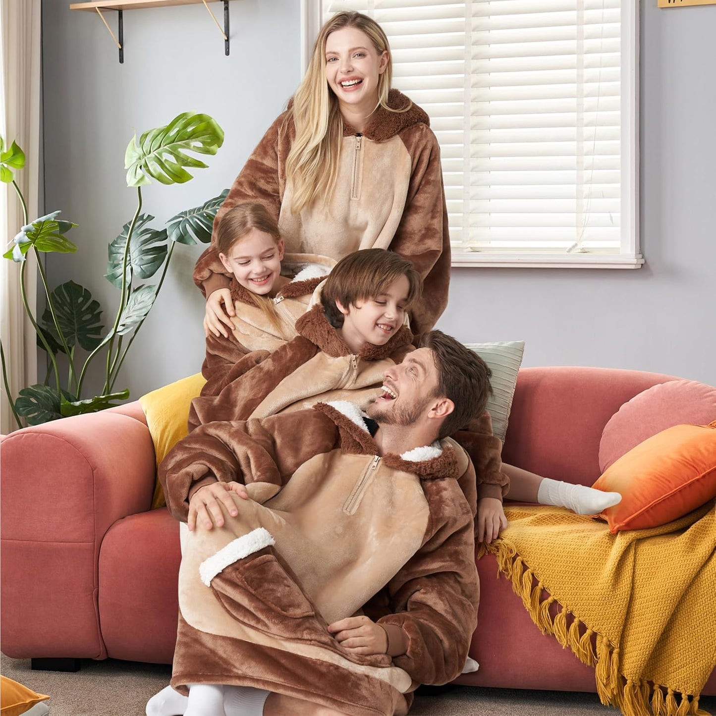Giggling Getup Wearable Blanket Hoodie for Girls and Boys Sherpa Fleece Hooded Blanket Sweatshirt Warm Cozy Sherpa Wearable Throw Oversized Hoodie with Giant Pocket & Sleeves for Kids Brown Sloth