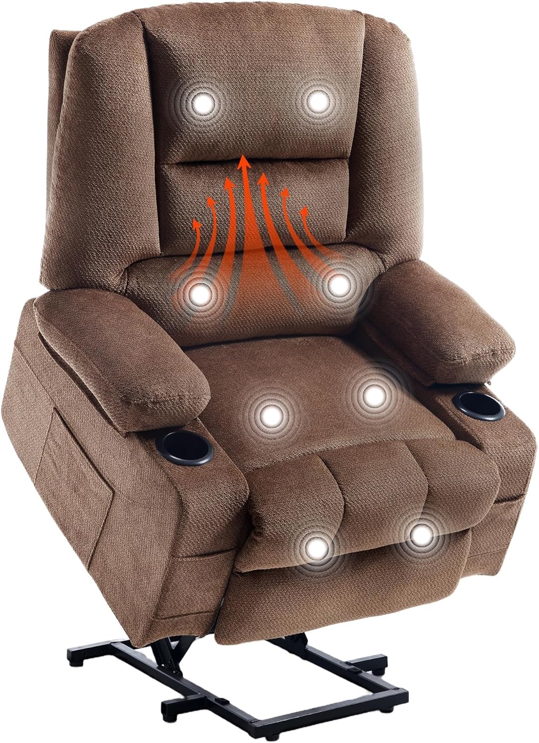 Overstuffed Fabric Electric Massage Recliner Chair for Elderly People with Heat with USB Port Cup Holder Brown Power Lift Recliner Chair for Seniors Adults