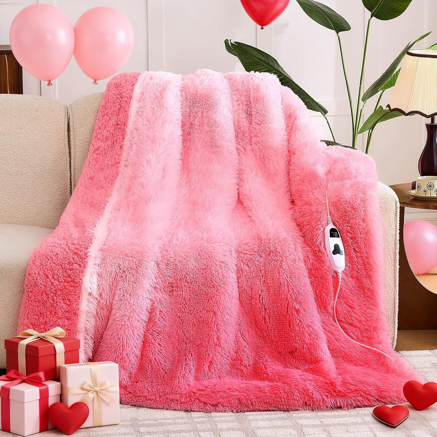 Heated Electric Blanket Twin,Warm Winter Birthday Gifts for Women Her Grandma–Faux Fur with Soft Sherpa,10 Heat Settings,5 Time Settings with Fast Heating, 62x84, Baby Pink