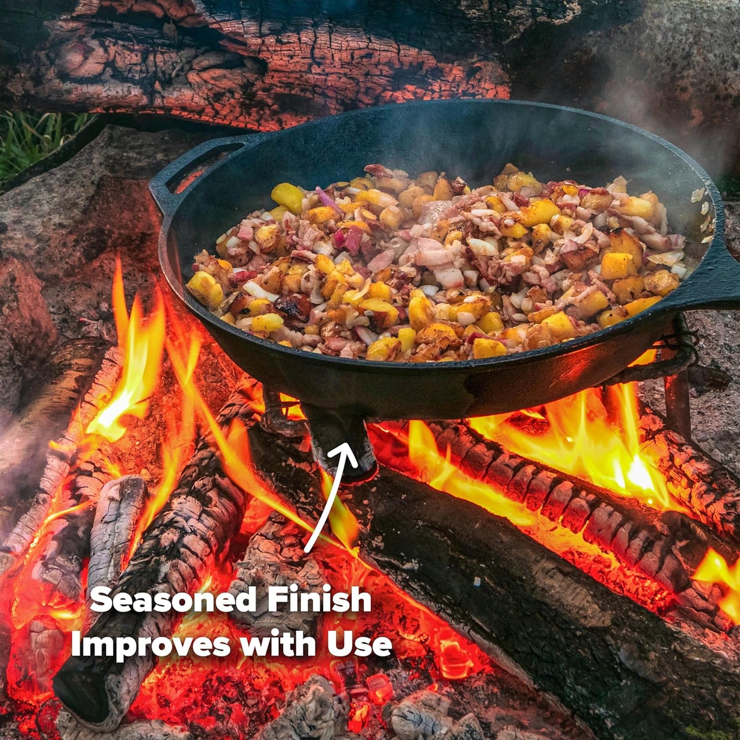 Coghlan's Cast Iron Skillet – 12-Inch Pre-Seasoned Frying Pan with Dual Pour Spouts & Helper Handle for Campfire Cooking, Stove, Grill, or Oven – Durable Outdoor Cookware
