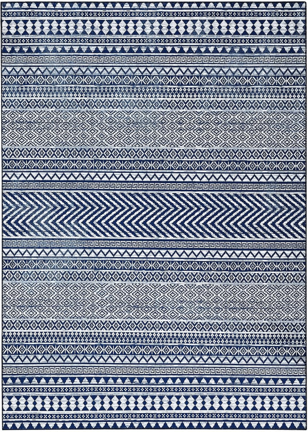 WESTLOOM 9x12 Large Living Room Rug Washable Rug Indoor Non-Slip Boho Rug Moroccan Rug Stain Resistant Geometric Carpet for Bedroom Home Office, Blue