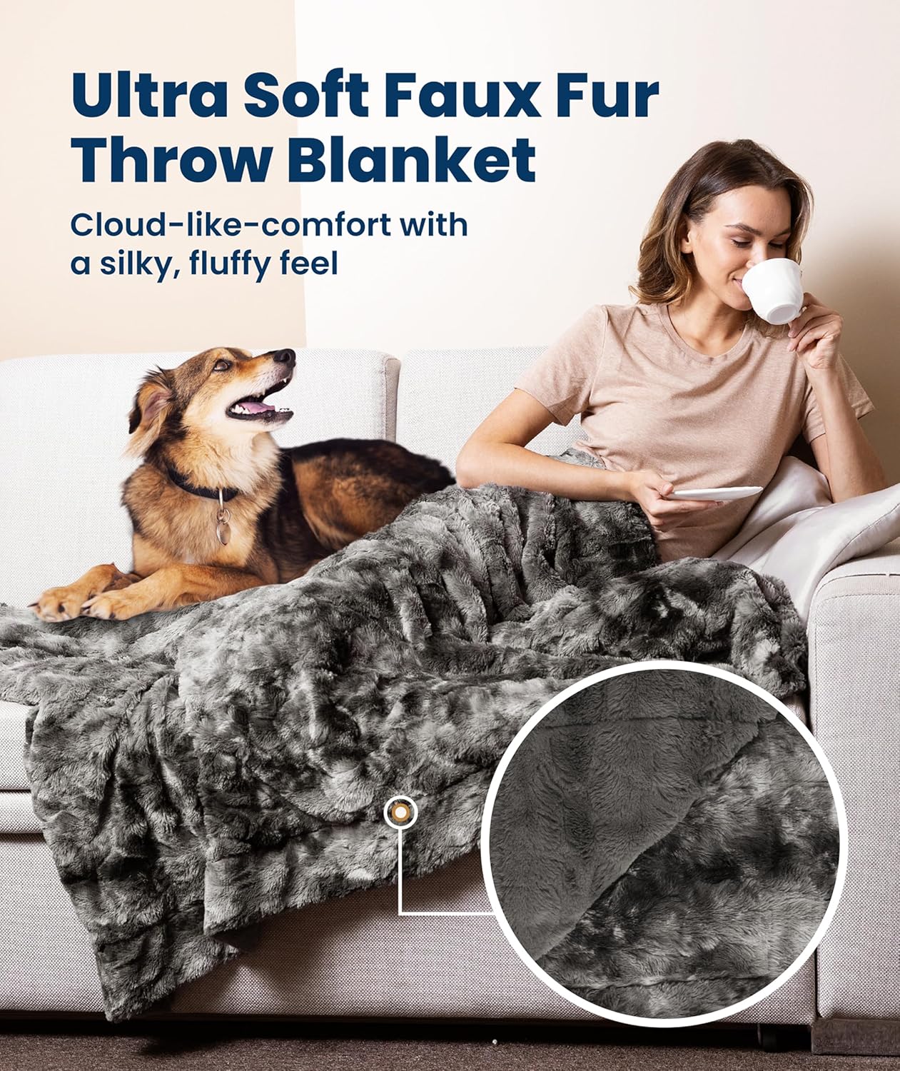 Everlasting Comfort Soft & Comfortable Gray Faux Fur Throw Blanket for Couch - (50"x65") Minky & Fluffy Fall Blankets & Throws, Plush Fuzzy Cover for Bed, Sofa & Living Room - Cozy Home Decor