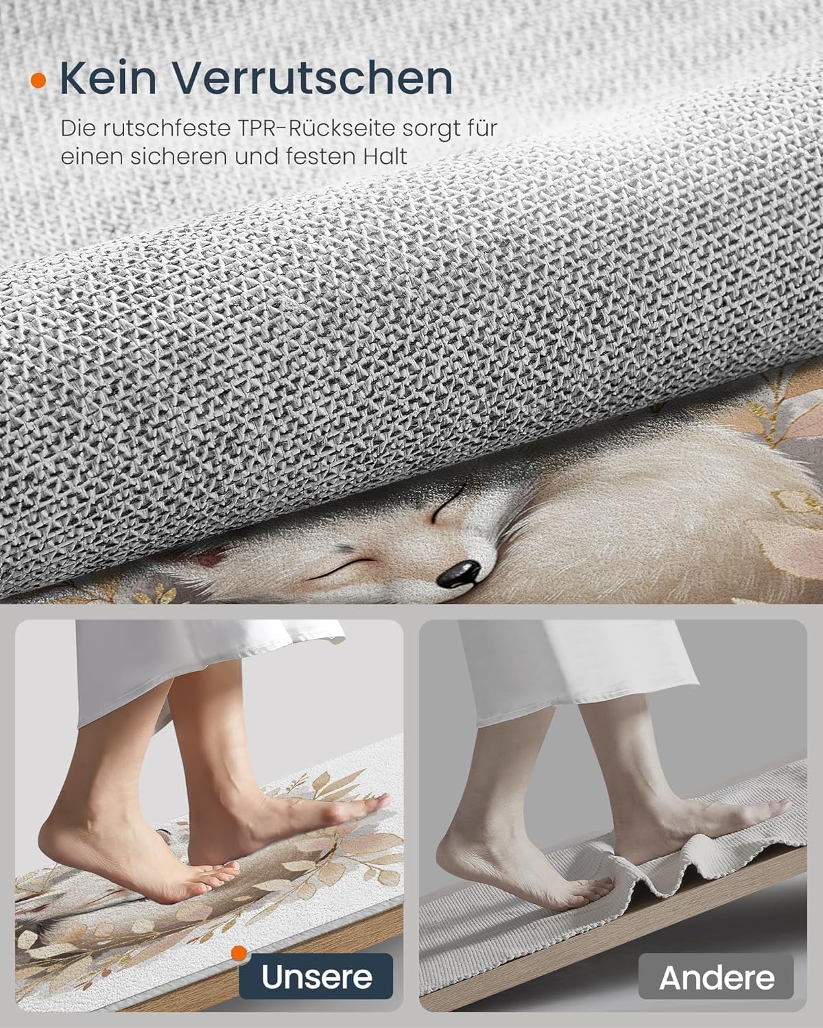 Watercolor Fox Twigs Round Rugs 2Ft, Animal Illustration Round Living Room Area Rug, Washable Large Soft Circle Rug for Bedroom, Non Slip Ultra Thin Floor Carpet for Dining Room, Beige