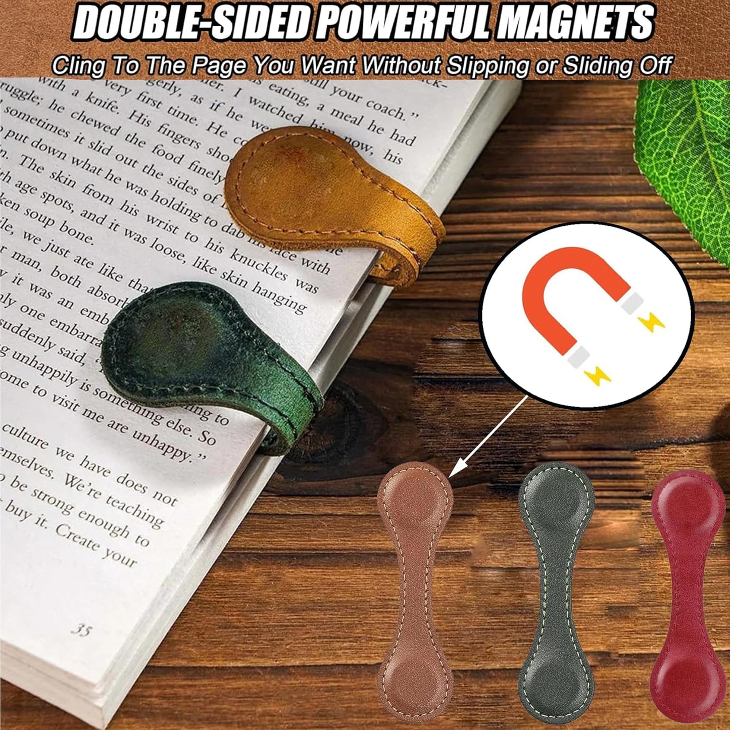 2PCS Transparent Reading Page Holder and 4Pcs Magnetic Leather Bookmark Combination Set,A Multi-Functional and Practical Magnetic Bookmark,Suitable for Book Lovers,Men,Women,Teachers,Students