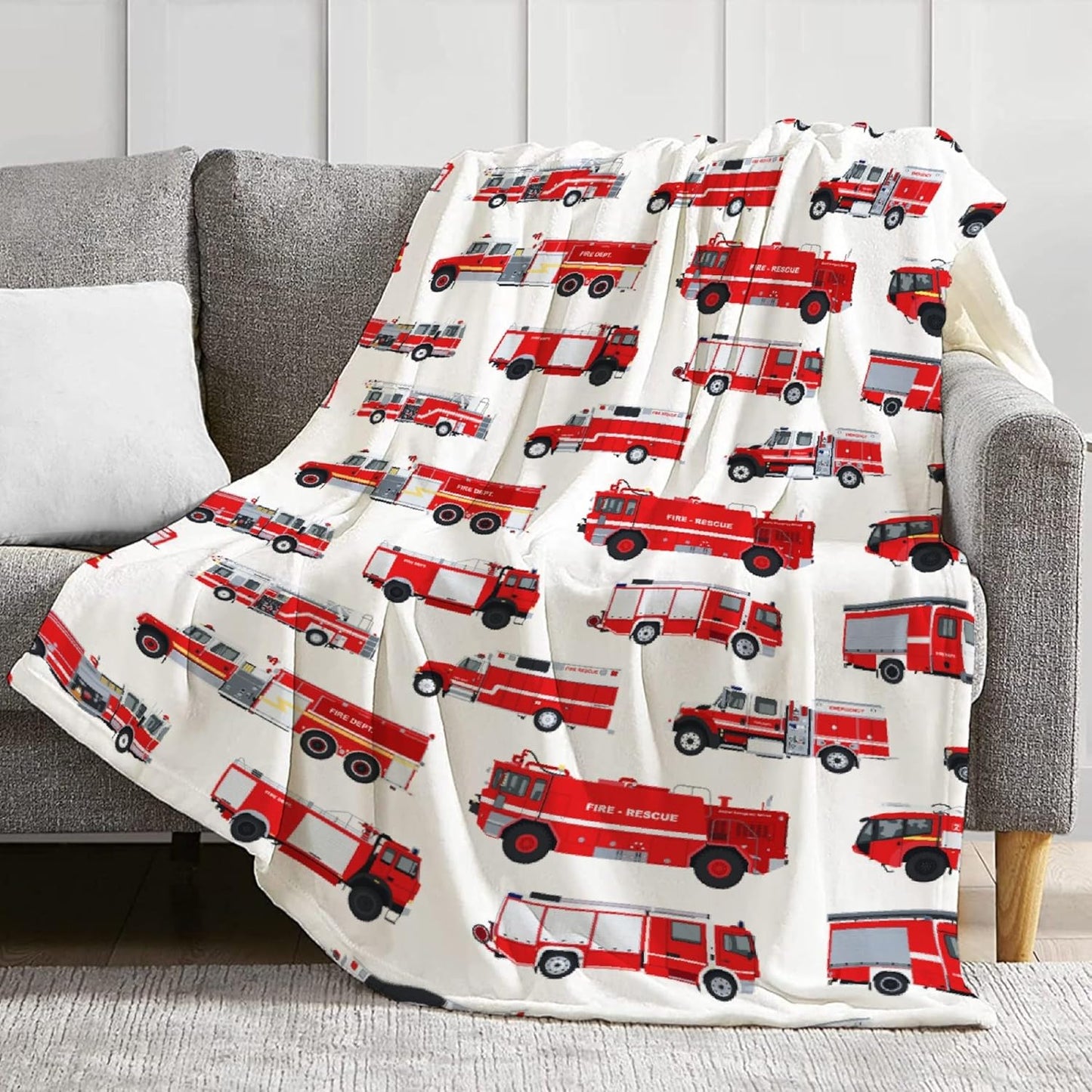 Fire Truck Blanket Gifts for Truck Lover 40 x 50 Inch for Kid,Red Truck Fannel Fleece Throw Blanket Super Soft Throws Blanket for Bed Couch Sofa