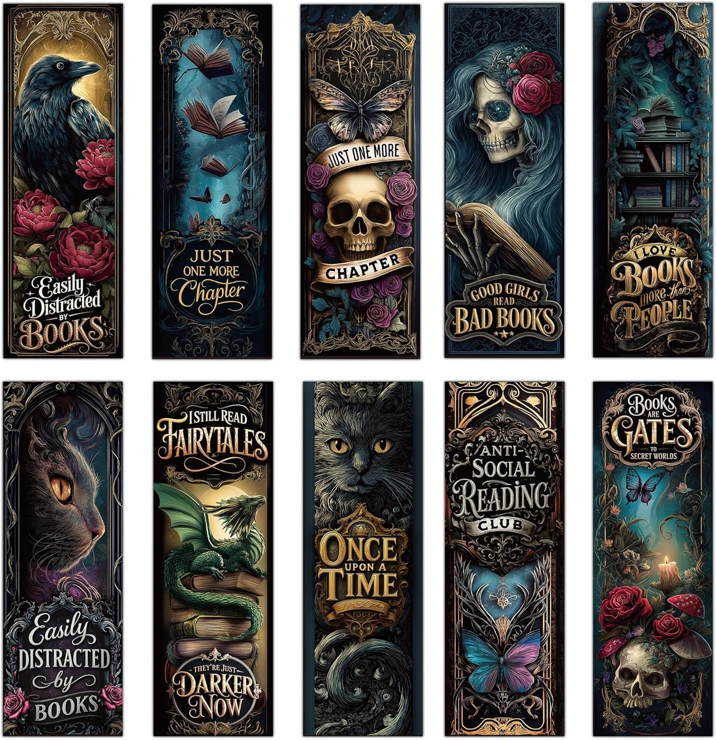 100PCS Dark Academia Bookmarks Bulk, Gothic Witchy Horror Book Marks for Reading, Paper Book Marker Clips for Women Men Halloween Christmas Book Club Gifts School Office Supplies