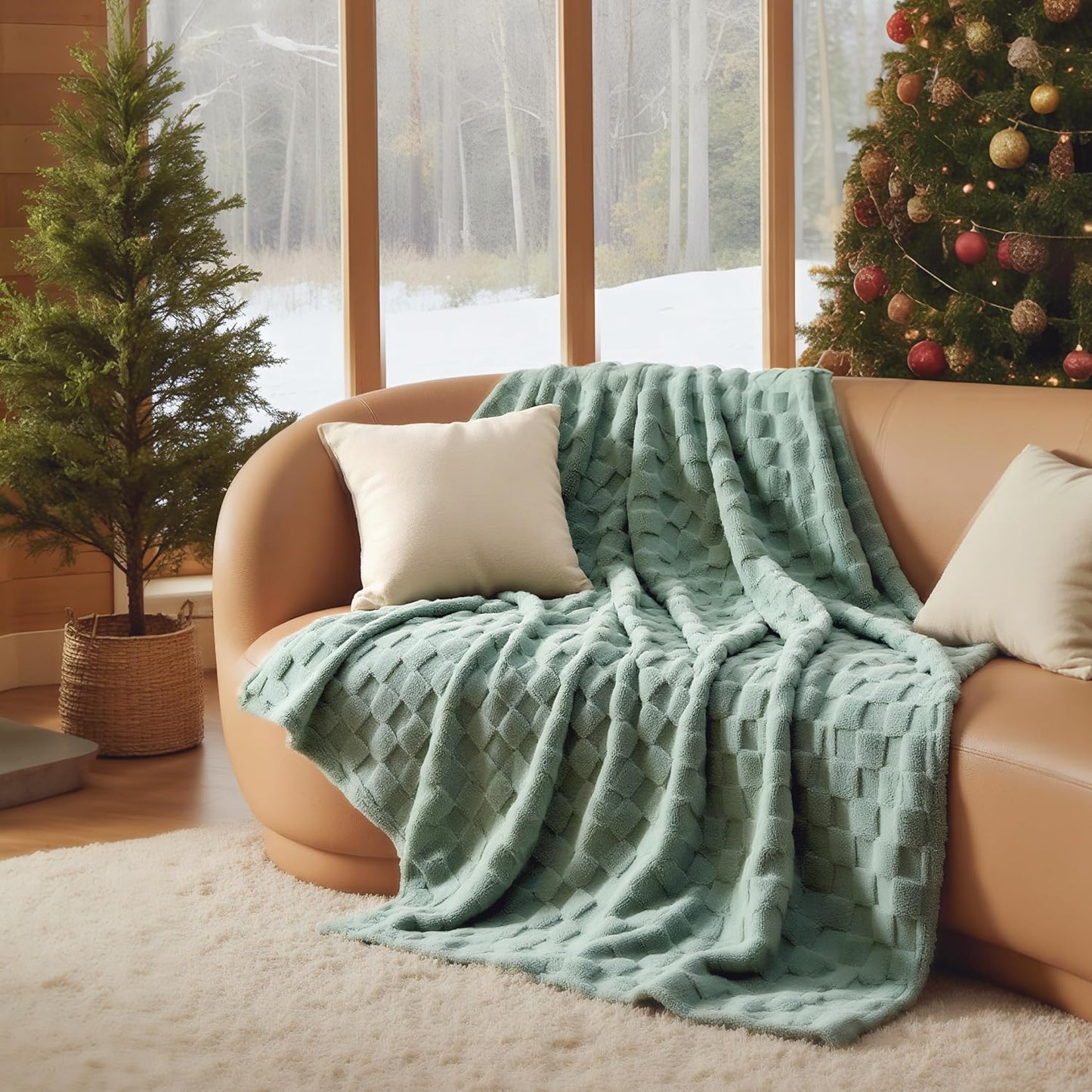 Bedsure GentleSoft Sage Green Throw Blanket for Couch - Checkered Fleece Blankets Gifts for Kids Girls, Cute Soft Cozy Spring Throw for Bedroom Home Decor Gifts, 50x60 Inches
