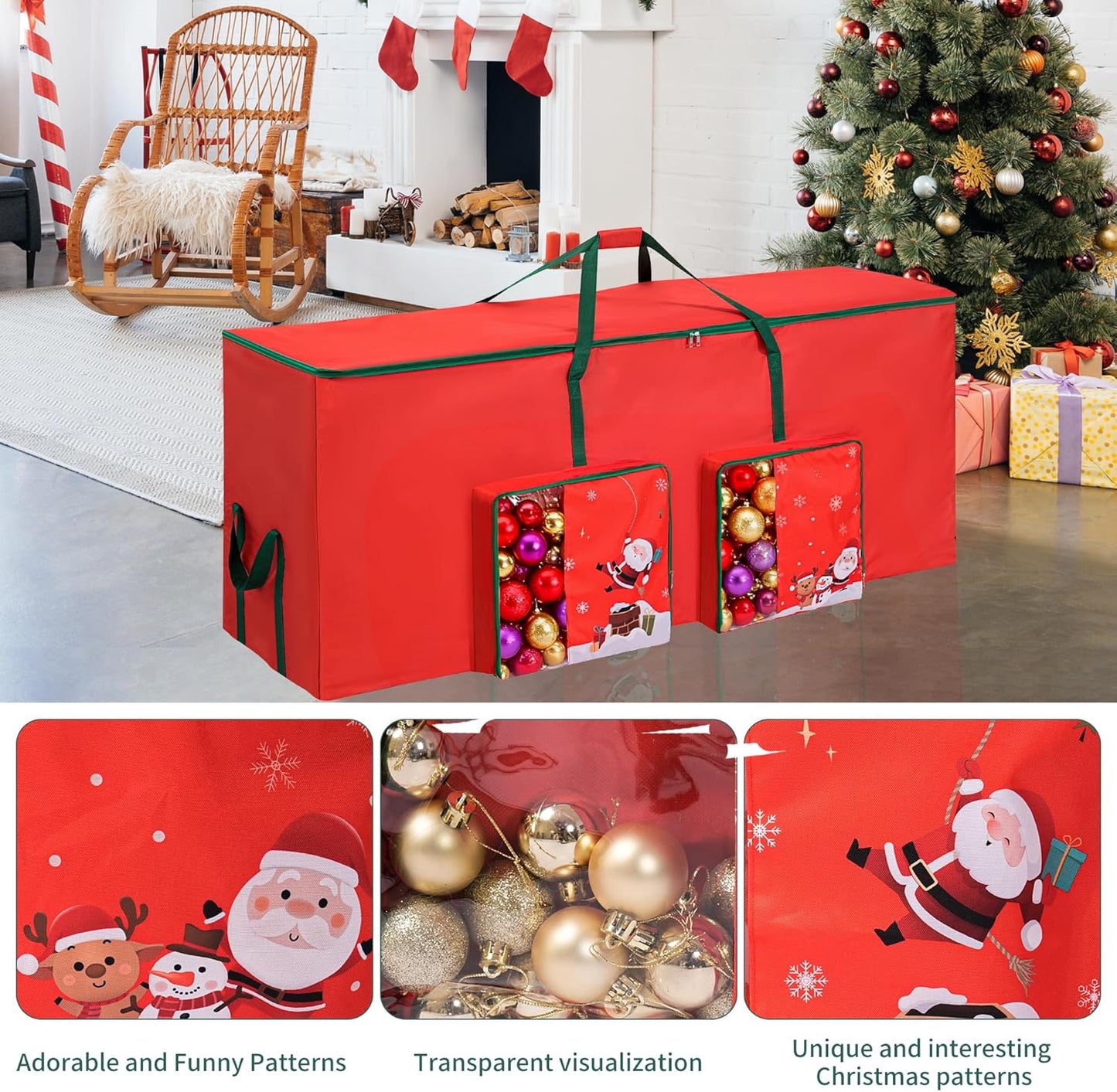 Christmas Tree Storage Bag, Heavy Duty 600D Waterproof Oxford Fabric Fits Up 9 FT Xmas Trees, Moistureproof Artificial Trees Container with Reinforced Carry Handles & Dual Zipper, Red