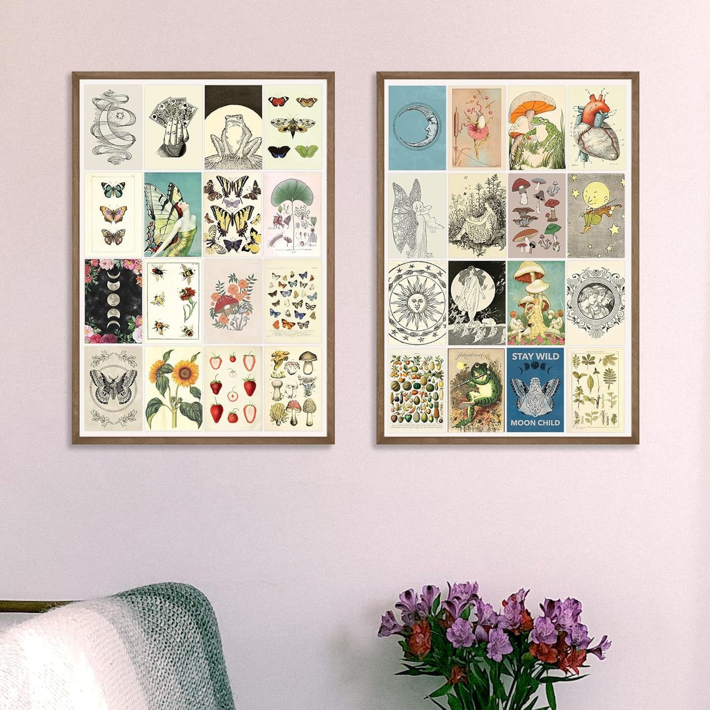 Artivo Vintage Wall Collage Kit Aesthetic Pictures 60 Set 4x6 inch, Cottagecore Room Decor, Vintage Posters Aesthetic, Cute Teen Wall Decor